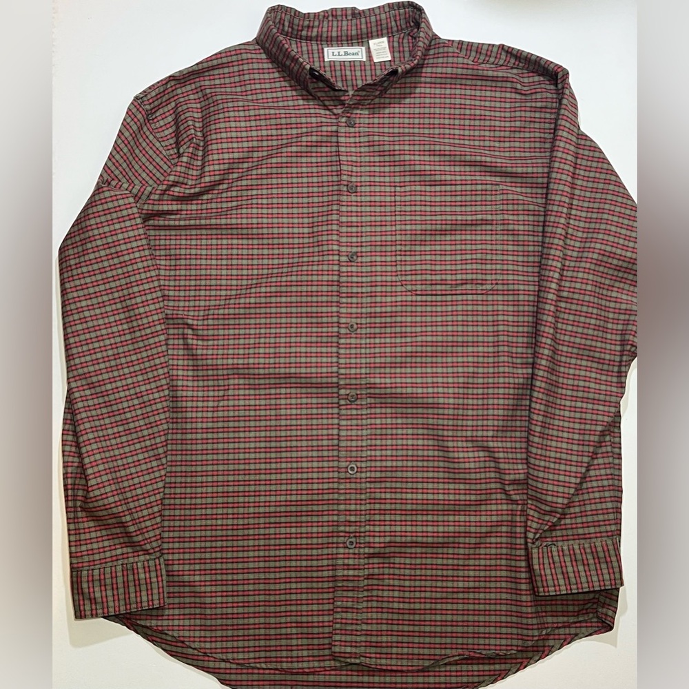 Men’s LL Bean Plaid Long Sleeve Button Shirt, XLT, Red/Green